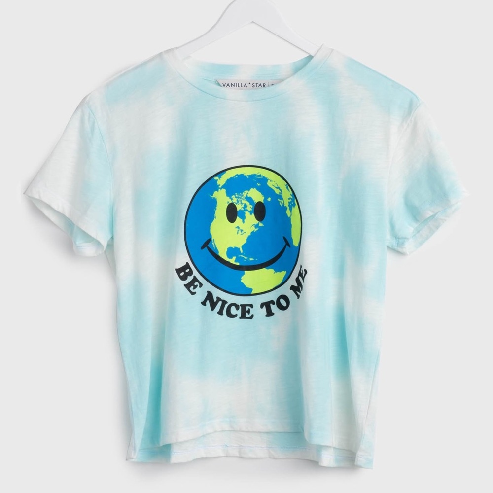 Be Nice To Me  Blue Tie-Dye Earth Graphic Crop Tee Women’s Size XL